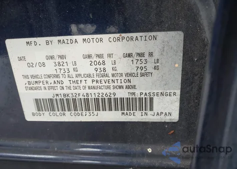 2008 Mazda Mazda3 I Touring Value z USA, uszkodzony, nr VIN JM1BK32F481122629